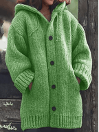 Women Cardigan | Oversized Longline Fit with Hood and Buttons - Evergreen Outfits- Cardigans