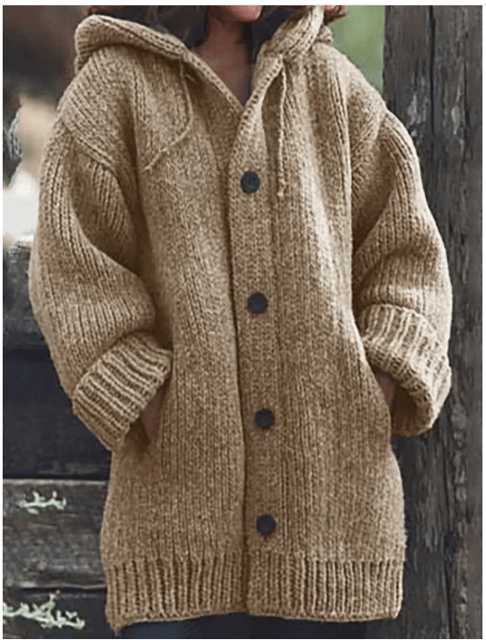 Women Cardigan | Oversized Longline Fit with Hood and Buttons - Evergreen Outfits- Cardigans