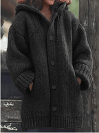Women Cardigan | Oversized Longline Fit with Hood and Buttons - Evergreen Outfits- Cardigans