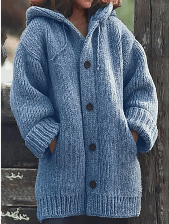 Women Cardigan | Oversized Longline Fit with Hood and Buttons - Evergreen Outfits- Cardigans