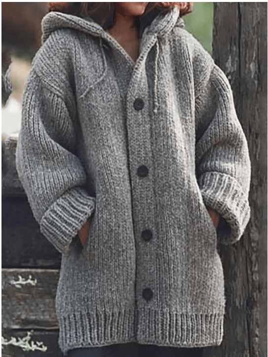 Women Cardigan | Oversized Longline Fit with Hood and Buttons - Evergreen Outfits- Cardigans