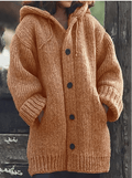 Women Cardigan | Oversized Longline Fit with Hood and Buttons - Evergreen Outfits- Cardigans