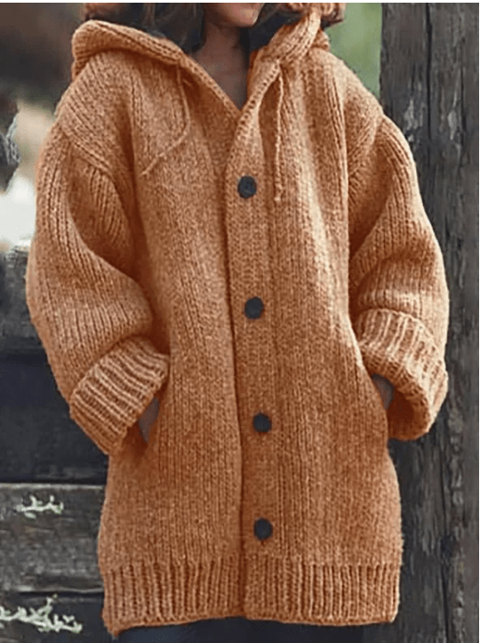 Women Cardigan | Oversized Longline Fit with Hood and Buttons - Evergreen Outfits- Cardigans