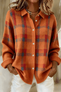 Women Cardigan | Oversized Plaid Knit with Button-Front Closure - Evergreen Outfits- Cardigans