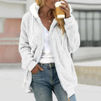 Women Cardigan | Oversized Sherpa Zip Hoodie with Drawstring - Evergreen Outfits- Cardigans