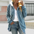 Women Cardigan | Oversized Sherpa Zip Hoodie with Drawstring - Evergreen Outfits- Cardigans