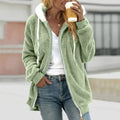Women Cardigan | Oversized Sherpa Zip Hoodie with Drawstring - Evergreen Outfits- Cardigans