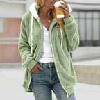 Women Cardigan | Oversized Sherpa Zip Hoodie with Drawstring - Evergreen Outfits- Cardigans