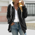 Women Cardigan | Oversized Sherpa Zip Hoodie with Drawstring - Evergreen Outfits- Cardigans
