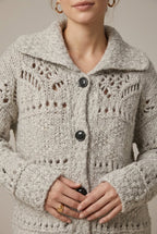 Women Cardigan | Relaxed Fit Cable Knit Button-Front Collar - Evergreen Outfits- Cardigans