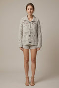 Women Cardigan | Relaxed Fit Cable Knit Button-Front Collar - Evergreen Outfits- Cardigans