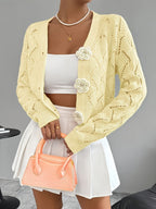 Women Cardigan | Relaxed Fit Open Crochet with V-Neck - Evergreen Outfits- Cardigans