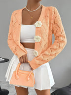 Women Cardigan | Relaxed Fit Open Crochet with V-Neck - Evergreen Outfits- Cardigans