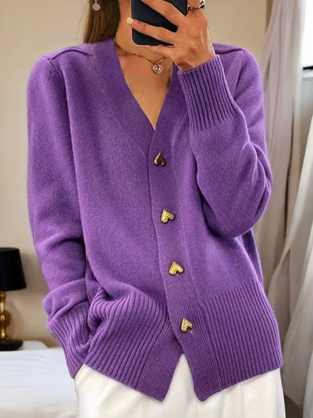 Women Cardigan | Relaxed Fit with V-Neck Button-Down Front - Evergreen Outfits- Cardigans