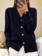 Women Cardigan | Relaxed Fit with V-Neck Button-Down Front - Evergreen Outfits- Cardigans