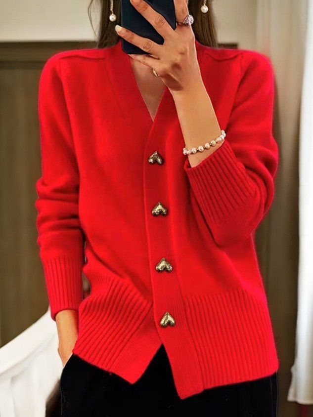 Women Cardigan | Relaxed Fit with V-Neck Button-Down Front - Evergreen Outfits- Cardigans