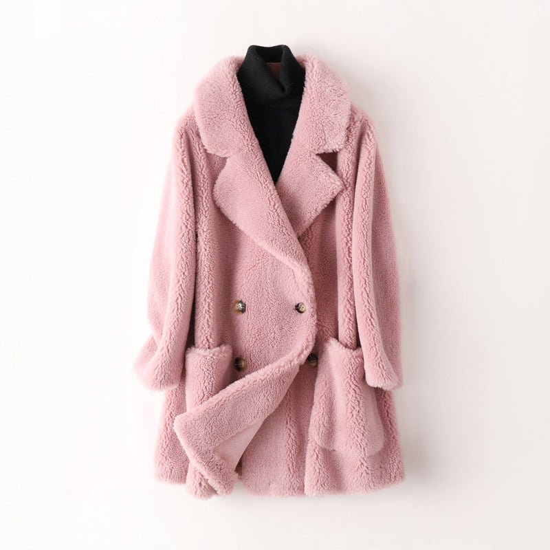 Women Coat | Double-Breasted Relaxed Fit with Patch Pockets - Evergreen Outfits- Coats