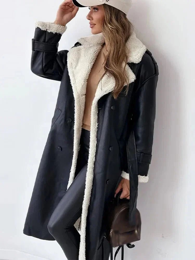 Women Coat | Full-Length Shearling-Lined with Belted Waist - Evergreen Outfits- Coats