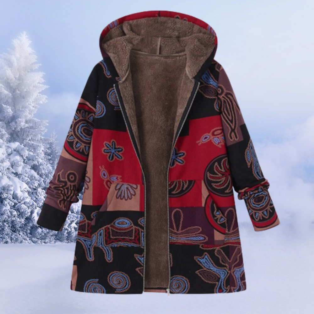 Women Coat | Hooded Floral Print with Full Zip Closure - Evergreen Outfits- Coats