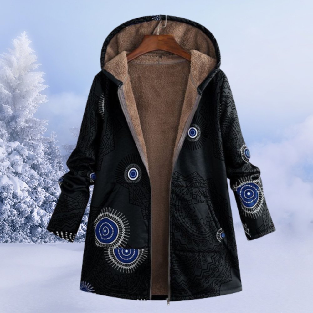Women Coat | Hooded Floral Print with Full Zip Closure - Evergreen Outfits- Coats