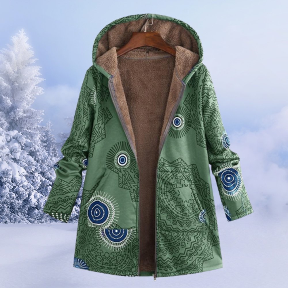 Women Coat | Hooded Floral Print with Full Zip Closure - Evergreen Outfits- Coats