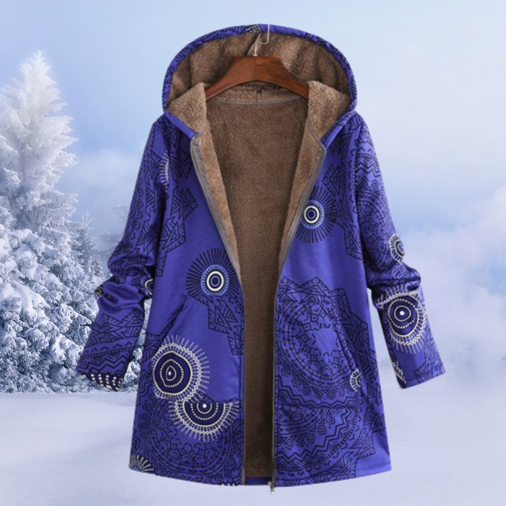 Women Coat | Hooded Floral Print with Full Zip Closure - Evergreen Outfits- Coats