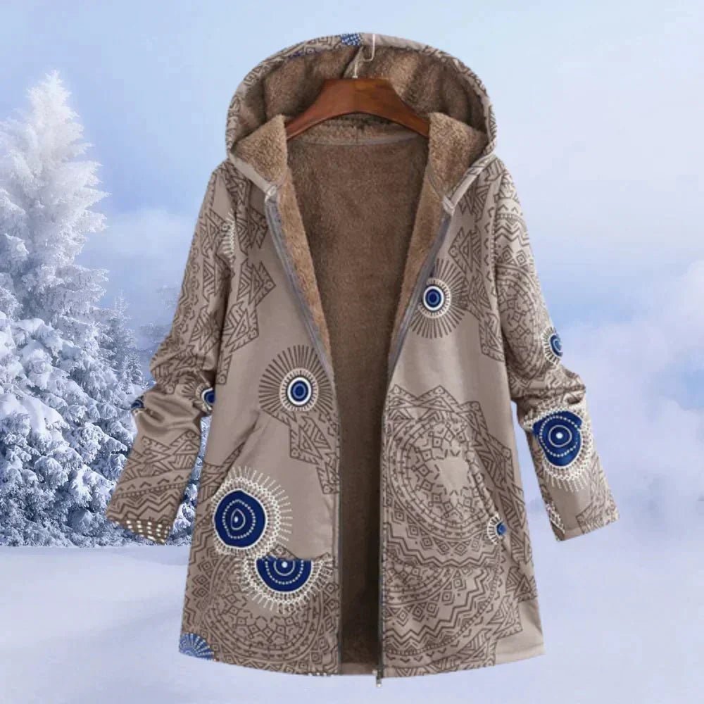 Women Coat | Hooded Floral Print with Full Zip Closure - Evergreen Outfits- Coats