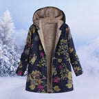 Women Coat | Hooded Floral Print with Full Zip Closure - Evergreen Outfits- Coats