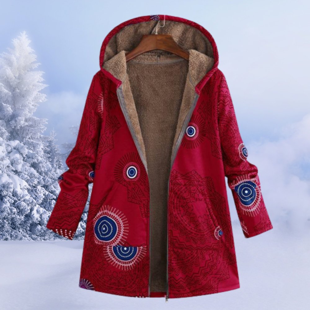 Women Coat | Hooded Floral Print with Full Zip Closure - Evergreen Outfits- Coats