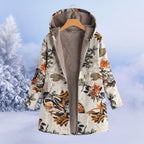 Women Coat | Hooded Floral Print with Full Zip Closure - Evergreen Outfits- Coats