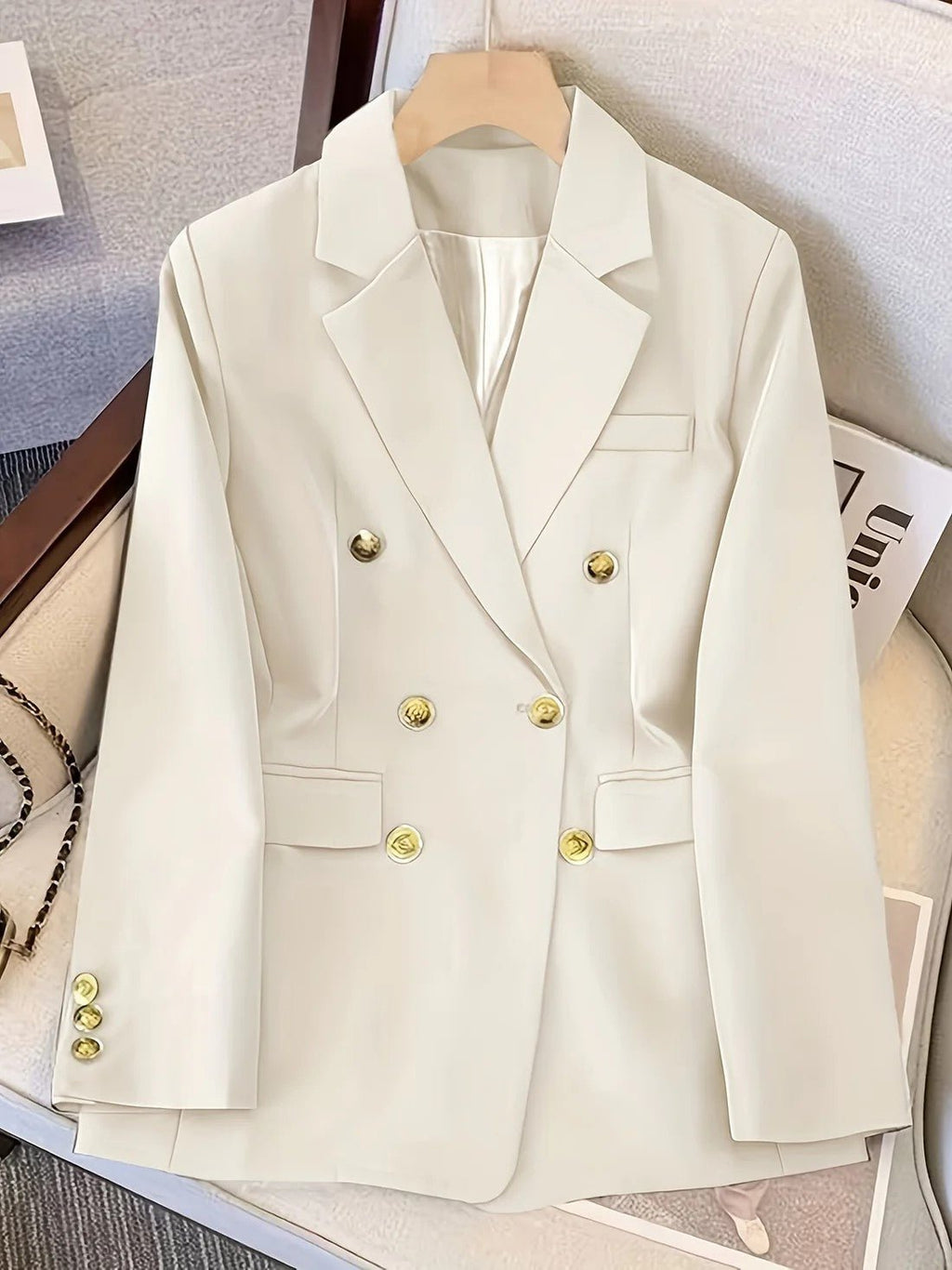 Women Coat Jacket Double Breasted Button Front Closure - Evergreen Outfits - Women Blazer
