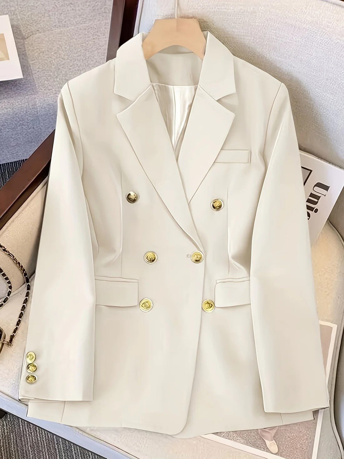 Women Coat Jacket Double Breasted Button Front Closure - Evergreen Outfits - Women Blazer