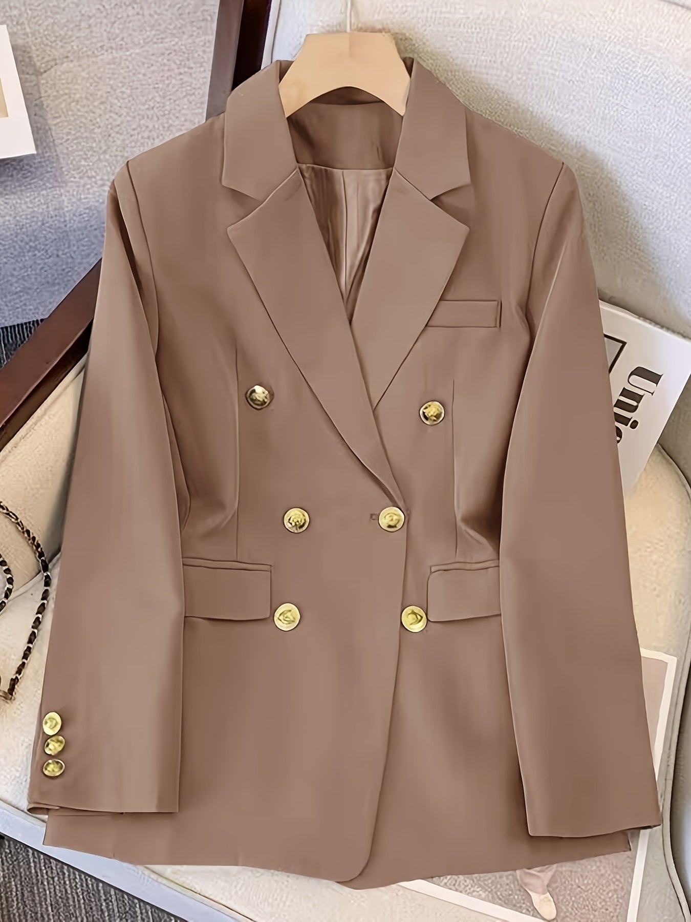 Women Coat Jacket Double Breasted Button Front Closure - Evergreen Outfits - Women Blazer