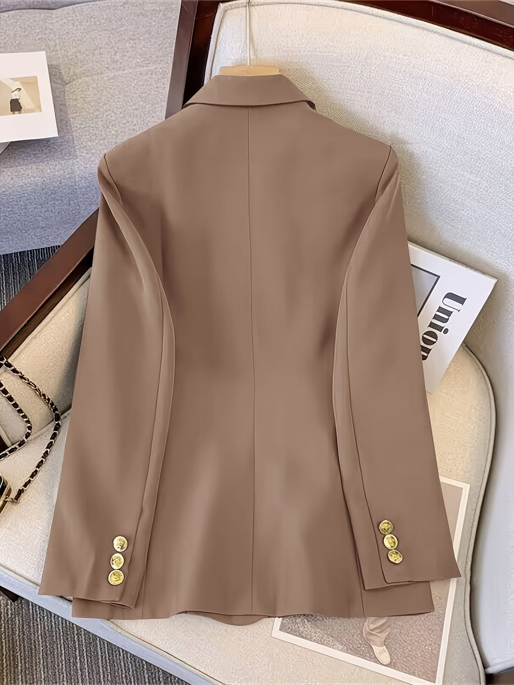 Women Coat Jacket Double Breasted Button Front Closure - Evergreen Outfits - Women Blazer