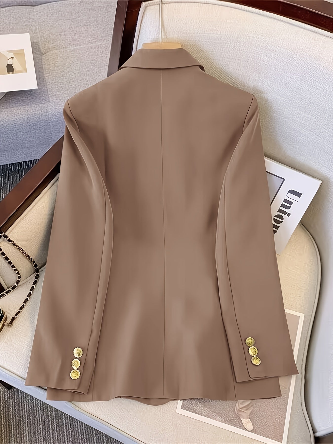 Women Coat Jacket Double Breasted Button Front Closure - Evergreen Outfits - Women Blazer