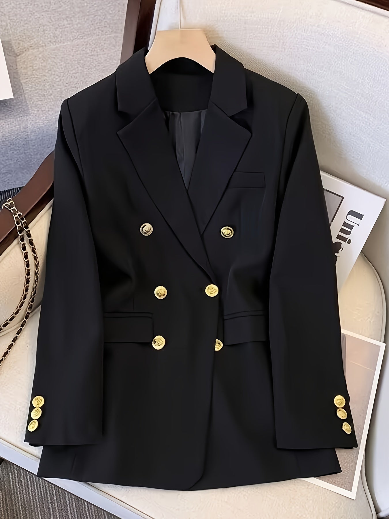 Women Coat Jacket Double Breasted Button Front Closure - Evergreen Outfits - Women Blazer