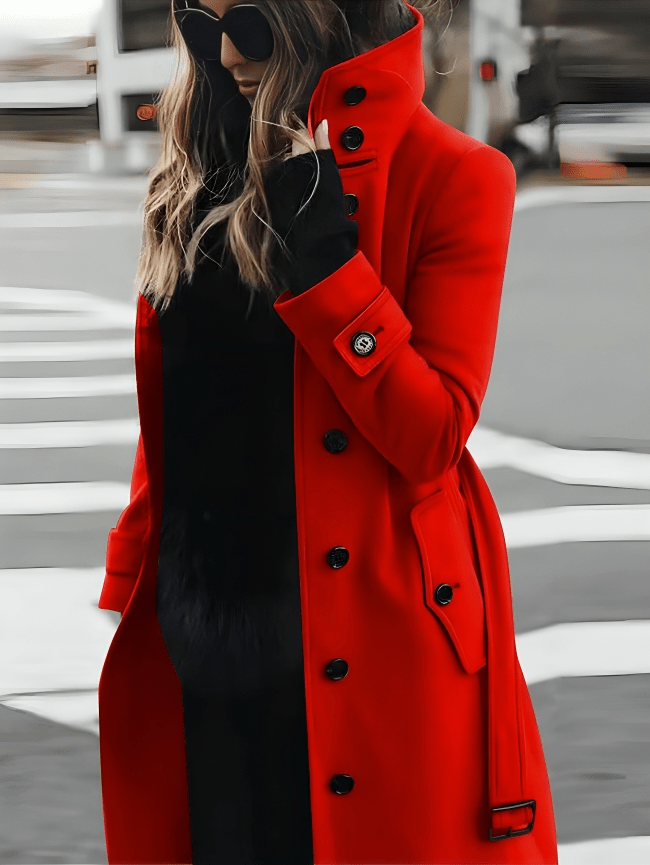 Women Coat | Long Sleeve Slim Tailored Winter Fit - Evergreen Outfits- Coats