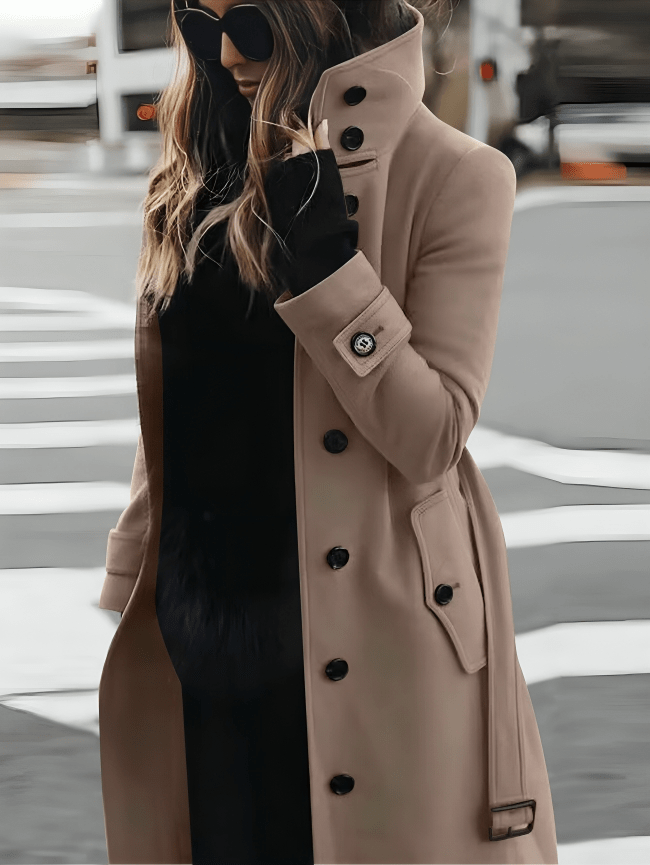 Women Coat | Long Sleeve Slim Tailored Winter Fit - Evergreen Outfits- Coats
