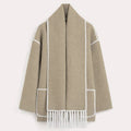 Women Coat | Loose Fit with Built-In Fringed Scarf Detail - Evergreen Outfits- Coats