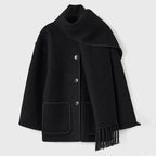 Women Coat | Loose Fit with Built-In Fringed Scarf Detail - Evergreen Outfits- Coats