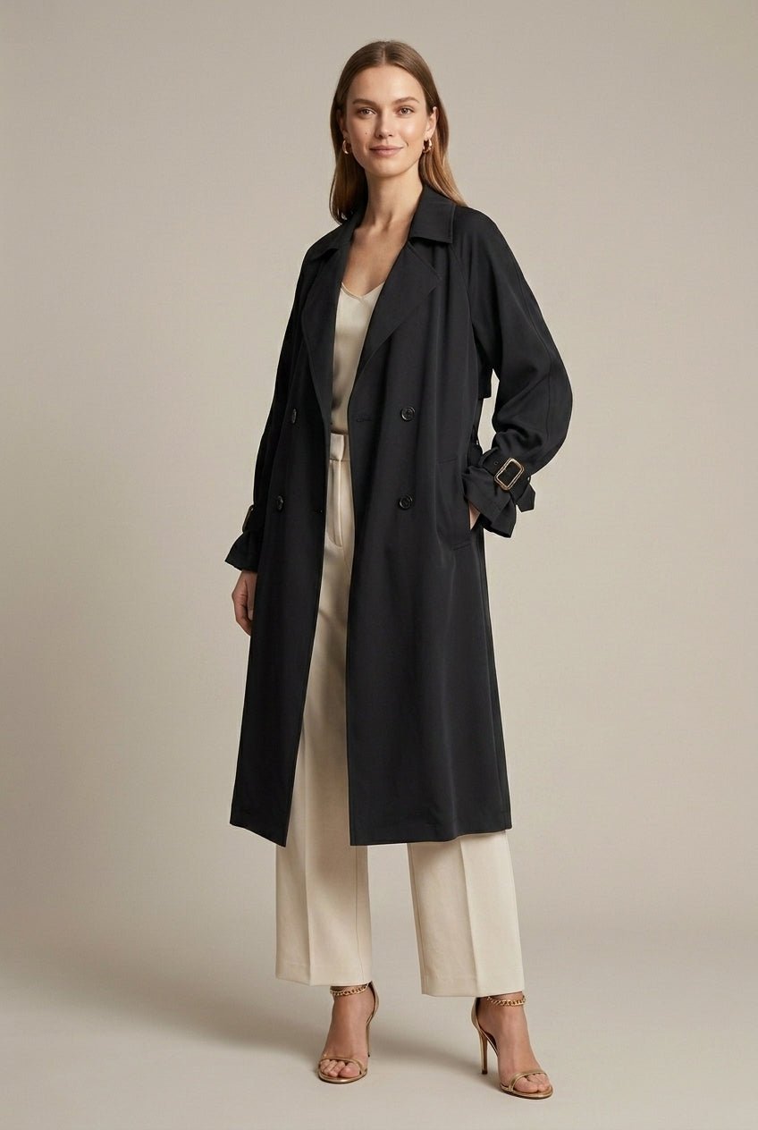 Women Coat | Oversized Double-Breasted with Notched Lapels - Evergreen Outfits- Coats