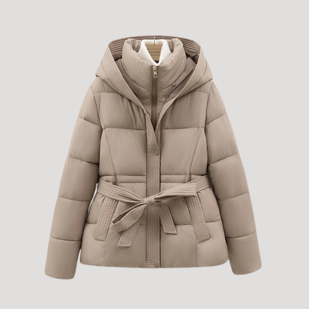 Women Coat | Quilted Belted Design with Attached Hood - Evergreen Outfits- Coats