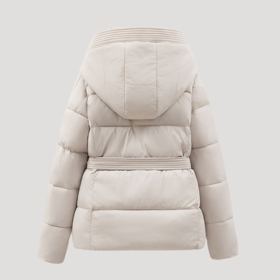 Women Coat | Quilted Belted Design with Attached Hood - Evergreen Outfits- Coats