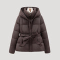 Women Coat | Quilted Belted Design with Attached Hood - Evergreen Outfits- Coats