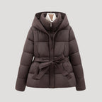 Women Coat | Quilted Belted Design with Attached Hood - Evergreen Outfits- Coats