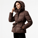 Women Coat | Quilted Belted Design with Attached Hood - Evergreen Outfits- Coats