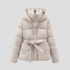 Women Coat | Quilted Belted Design with Attached Hood - Evergreen Outfits- Coats