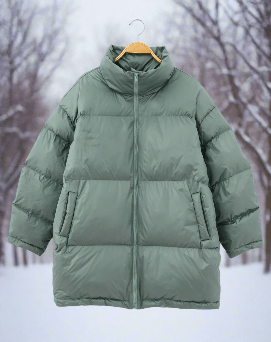 Women Coat | Quilted High Collar Loose Fit with Elastic Cuffs - Evergreen Outfits- Coats