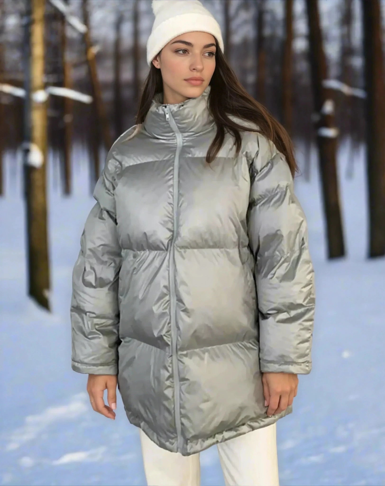 Women Coat | Quilted High Collar Loose Fit with Elastic Cuffs - Evergreen Outfits- Coats
