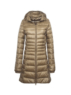 Women Coat | Quilted Hood Long Cut Cold Weather Fit - Evergreen Outfits- Coats